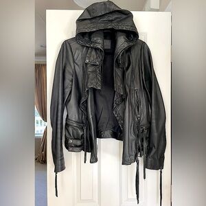ALLSAINTS Spitalfields Leather Hooded Jacket w/ tassel details - Size US 8